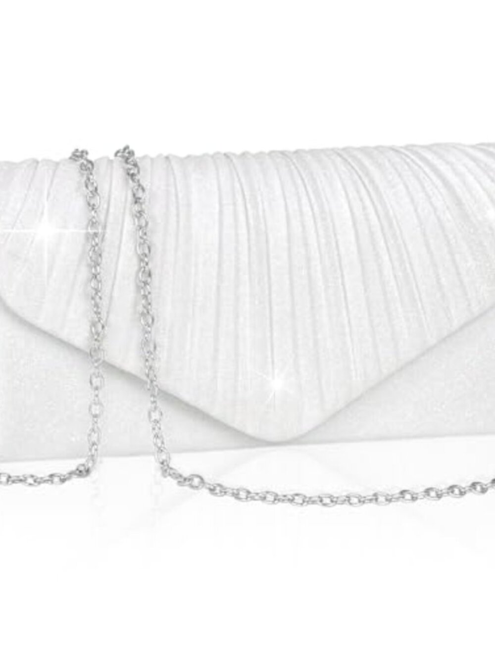Pleated Sequin Envelope Clutch with Chain Strap Formal Evening Bag